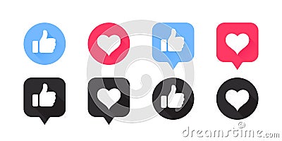 Thumbs and heart icons set. Social media functional icons. Vector images Vector Illustration