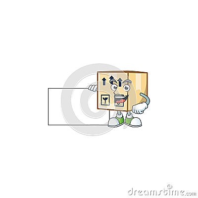 Thumbs up with board box cardboard close for goods packaging Vector Illustration