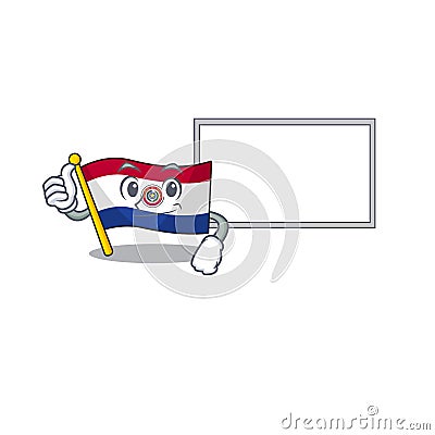 Thumbs up with board cartoon flag paraguay in with mascot Vector Illustration