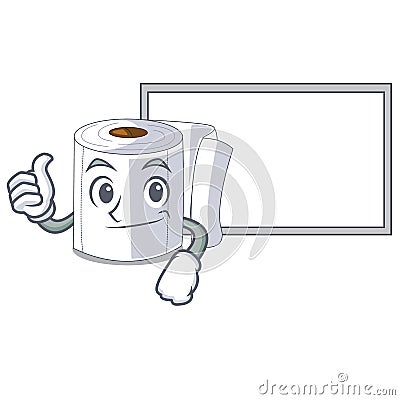 Thumbs up with board cartoon toilet paper in the bathroom Vector Illustration