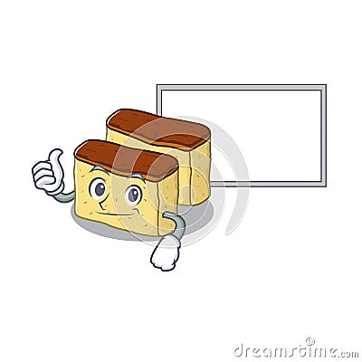 Thumbs up with board castella cake isolated in the cartoon Vector Illustration