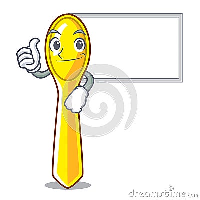 Thumbs up with board character spoon plastic for kid meal Vector Illustration