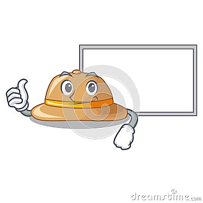 Thumbs up with board cork hat isolated on the mascot Vector Illustration