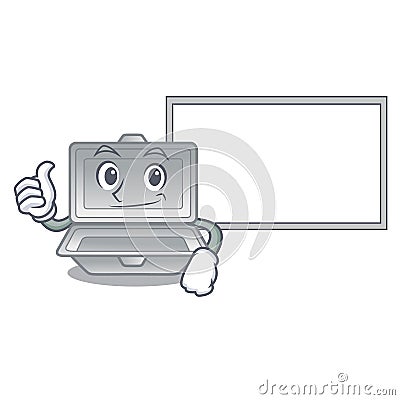 Thumbs up with board open styrofoam in the cartoon shape Vector Illustration