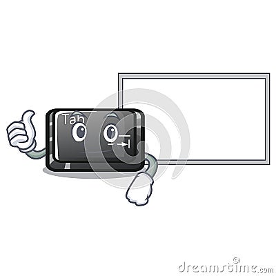 Thumbs up with board tab button installed on computer character Vector Illustration