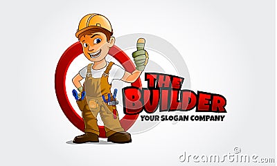 The Builder Mascot Logo Cartoon. Vector Illustration
