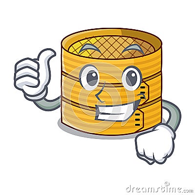 Thumbs up cartoon traditional bamboo for steamed food Vector Illustration