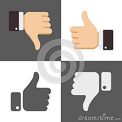 Thumbs up and down, like dislike icons for social network Vector Illustration