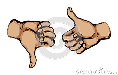 Thumbs up and down. Yes and no concept. Vector drawing Vector Illustration