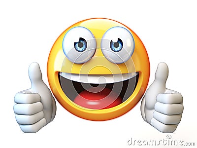 Thumbs up emoji isolated on white background, emoticon giving likes 3d rendering Cartoon Illustration