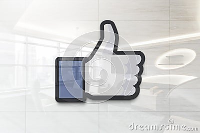 Thumbs up facebook on glossy office wall realistic texture Editorial Stock Photo