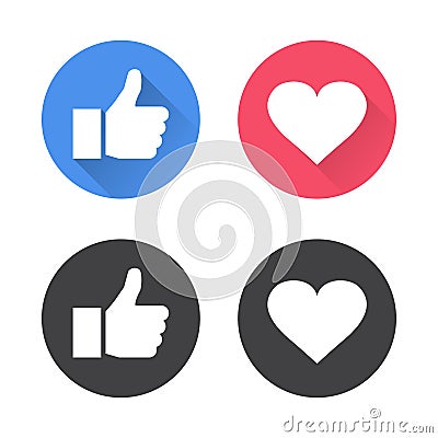 Thumbs up and heart icon in a flat design. Vector illustration Vector Illustration