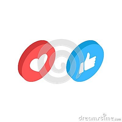 Thumbs up and heart icon isometric on a white background. Empathetic Emoji Reactions, printed on paper. Vector social Vector Illustration