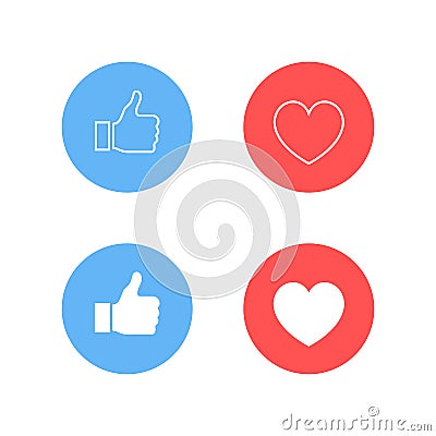 Thumbs up and heart icon on a white background. Modern flat style vector illustration Vector Illustration