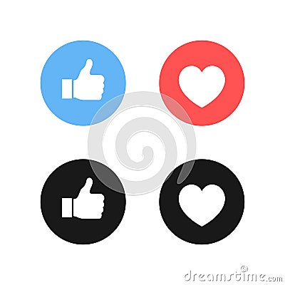 Thumbs up and heart icon on a white background. Modern flat style vector illustration Vector Illustration