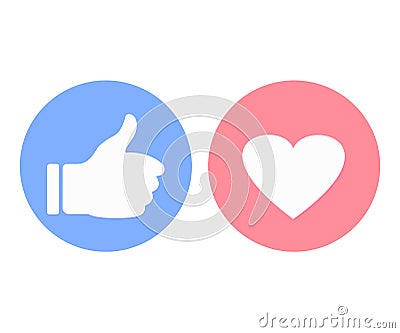 Thumbs up and heart shape symbols. Like button. Vector illustration Vector Illustration