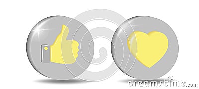 Thumbs up and hearts button, social media vector icon Vector Illustration