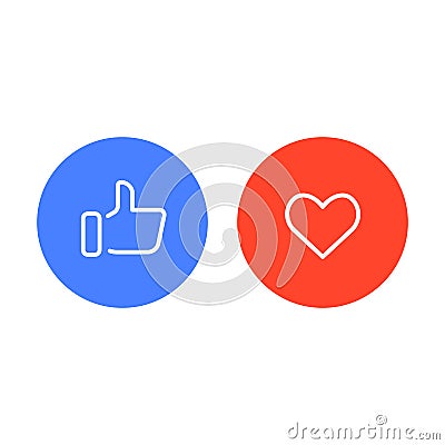 Thumbs up and hearts on a white background. vector illustration Cartoon Illustration