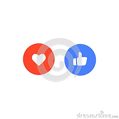 Thumbs up and hearts on a white background. vector illustration Cartoon Illustration