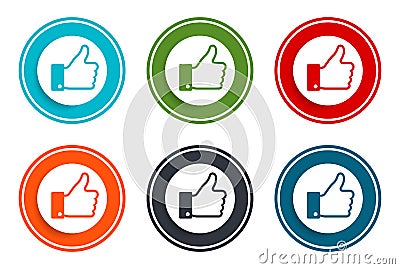 Thumbs up icon flat vector illustration design round buttons collection 6 concept colorful frame simple circle set Vector Illustration