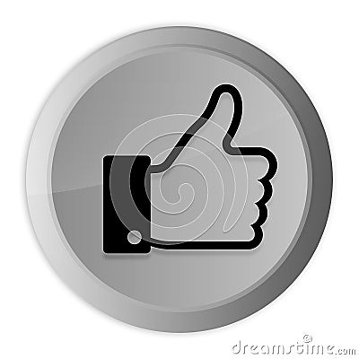 Thumbs up icon metal silver round button metallic design circle isolated on white background black and white concept illustration Cartoon Illustration