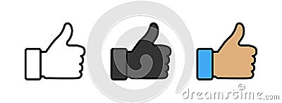 Thumbs up icons. Like vector icons, isolated. Like or Thumb up in different design. Vector illustration Vector Illustration