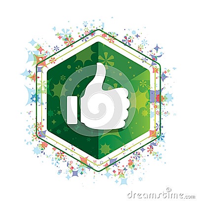 Thumbs up like icon floral plants pattern green hexagon button Editorial Stock Photo