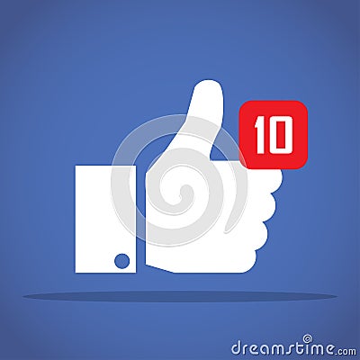 Thumbs up like social network icon with new appreciation number symbol. Idea - blogging and online messaging, social networking se Vector Illustration