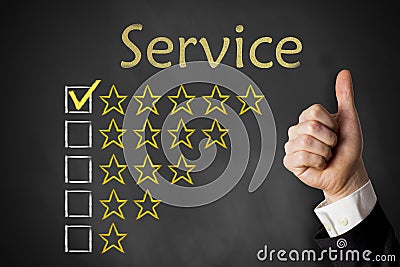 Thumbs up service rating stars chalkboard Stock Photo