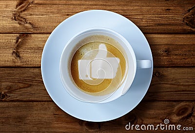 Thumbs up sign in coffee Stock Photo