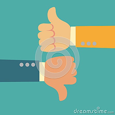 Thumbs up and thumbs down. Like and dislike symbol. Vector Illustration