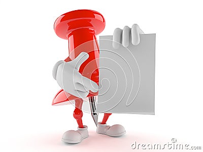 Thumbtack character holding blank sheet of paper Cartoon Illustration