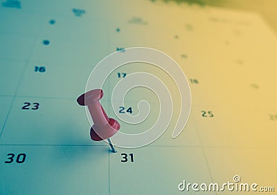 Thumbtack a date on calendar concept for important date, meeting reminder, planning for business, travel planning concept Stock Photo
