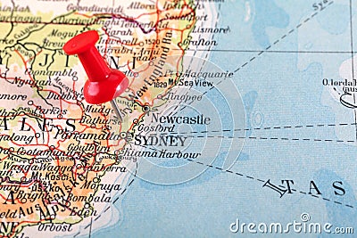 Thumbtack in a Map Stock Photo