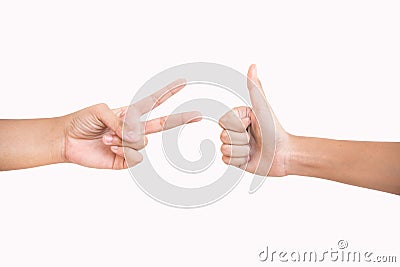 Thump up and scissor Stock Photo