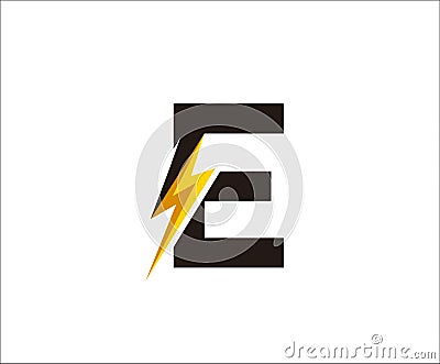 Thunder Bolt E Letter Logo Icon. Stock Photo