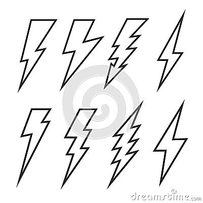 Thunder and Bolt Lighting Flash Icons Set Vector Illustration