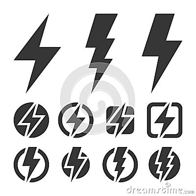 Thunder and Bolt Lighting Flash Icons Set. Vector Vector Illustration