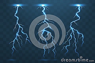 Thunder bolt and lightnings, thunderstorm electricity flash. Ele Stock Photo