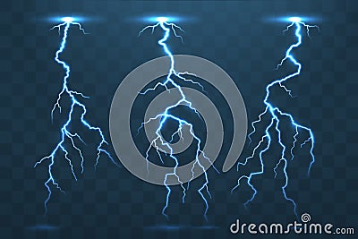 Thunder bolt and lightnings, thunderstorm electricity flash. Ele Vector Illustration