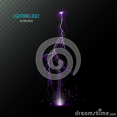 Purple vertical electrical lightning bolt Vector Illustration