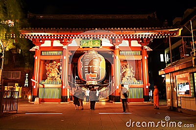 Night View. 2016 September 5 Thunder Gate at the Asakusa Senso-ji Temple in Tokyo, Japan Editorial Stock Photo