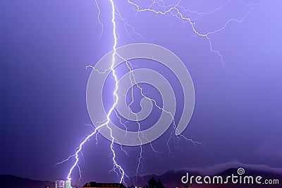 Thunder house, lightning storm sky Stock Photo