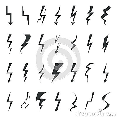 Thunder lightning bolt pictogram icons set design elements vector illustration Vector Illustration