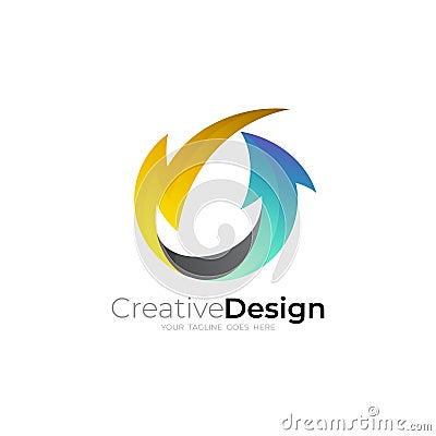 Thunder logo and arrow design combination, circle design vector Vector Illustration