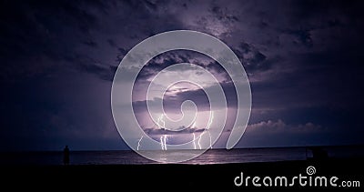 Thunder-storm and lightning in the sea Stock Photo