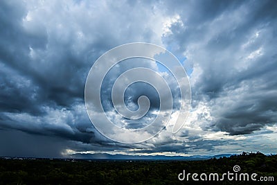 thunder strom sky Rain clouds and gloomy sky in black and white. Stock Photo
