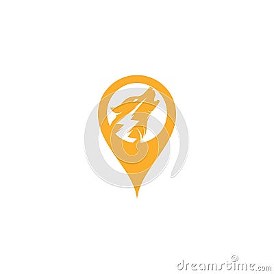 Thunder Wolf map pin shape concept Logo design Vector Illustration