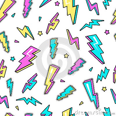 Thunderbolt pattern. Sky lightning warning voltage symbols electricity flash vector seamless background Vector Illustration