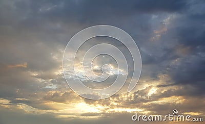 Thunderclouds on sunset sky, nature background Stock Photo